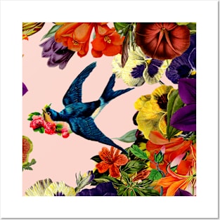 Vintage Swallow Floral Posters and Art